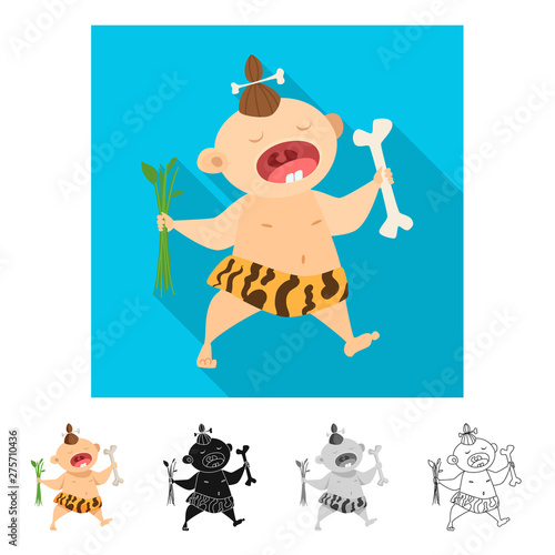 Vector illustration of kid and prehistoric sign. Set of kid and sweet stock vector illustration. © pandavector