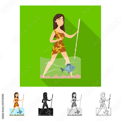 Vector design of woman and neanderthal sign. Set of woman and fish vector icon for stock.