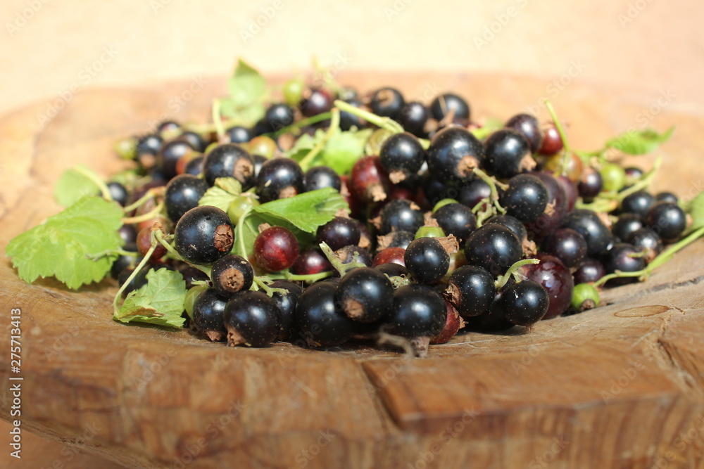 Ribes nigrum commonly The blackcurrant or black currant in a wooden pot on wooden background, in artistic Still life style Ribes nigrum commonly The blackcurrant or black currant in a wooden pot on wooden background, in artistic Still life style