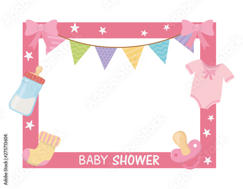 baby shower card with sqaure frame and accessories