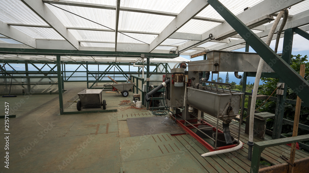 A coffee drying plant in a small coffee farm in Hawaii. A coffee drying plant in a small coffee farm in Hawaii.