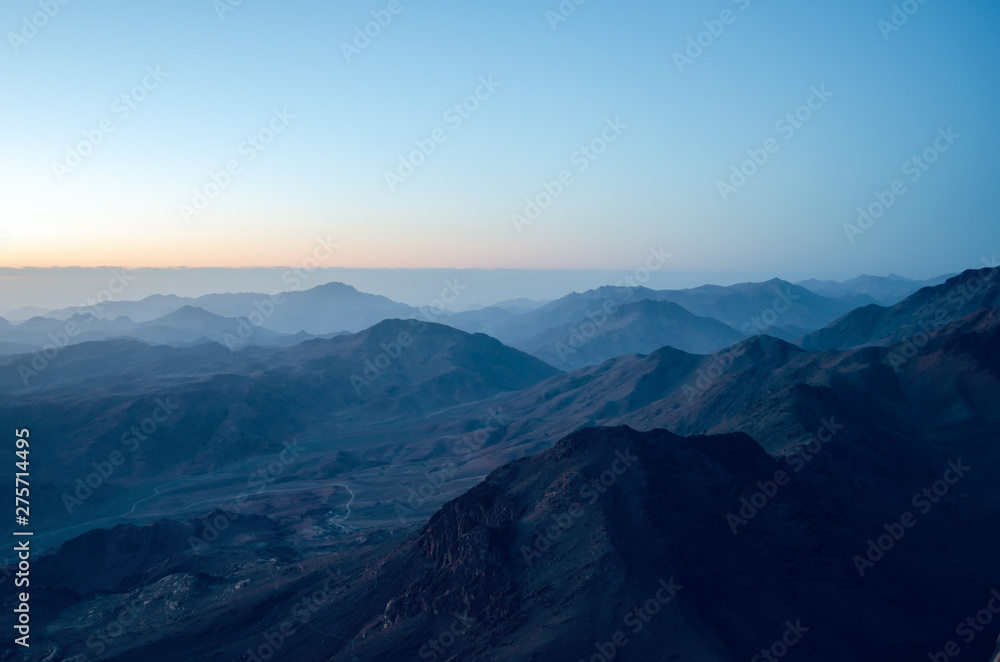 View from the mountain of Moses, a beautiful sunrise in the mountains of Egypt View from the mountain of Moses, a beautiful sunrise in the mountains of Egypt