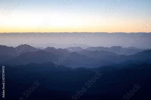 View from the mountain of Moses  a beautiful sunrise in the mountains of Egypt