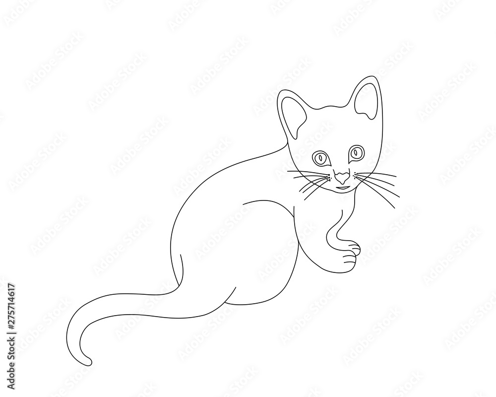 Simple black line drawing of a kitten, colouring page, vector illustration Simple black line drawing of a kitten, colouring page, vector illustration