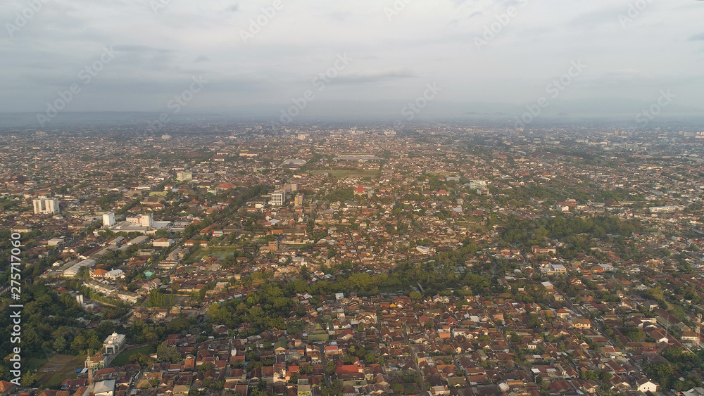 aerial view Yogyakarta with buildings and houses at sunset. urban environment in asia city skyline . cityscape cultural capital Indonesia yogyakarta located on java island, Indonesia