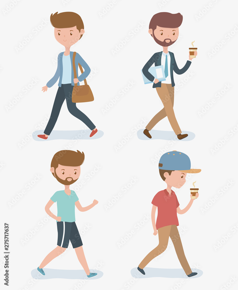 young men walking avatars characters