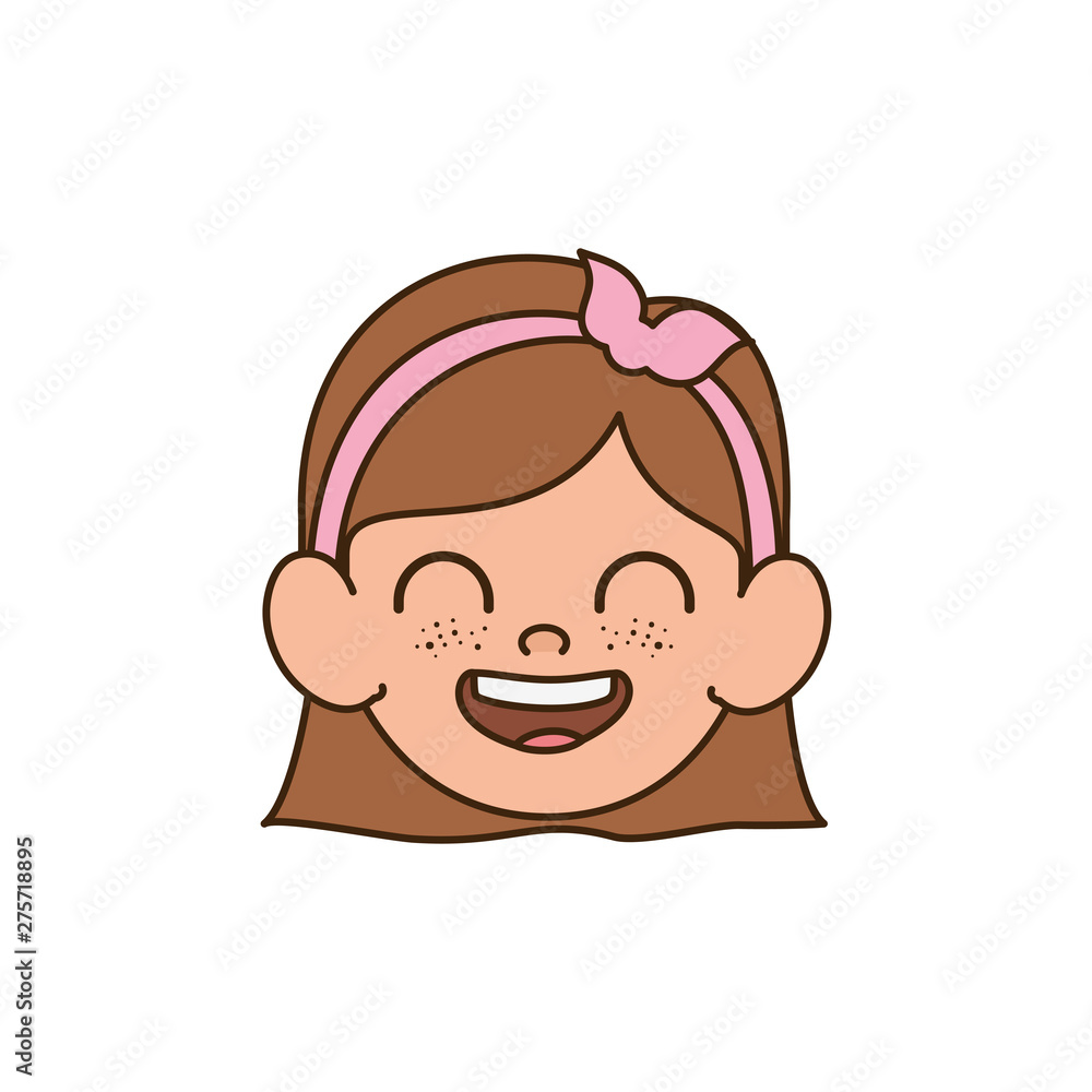 head of baby girl smiling with white background