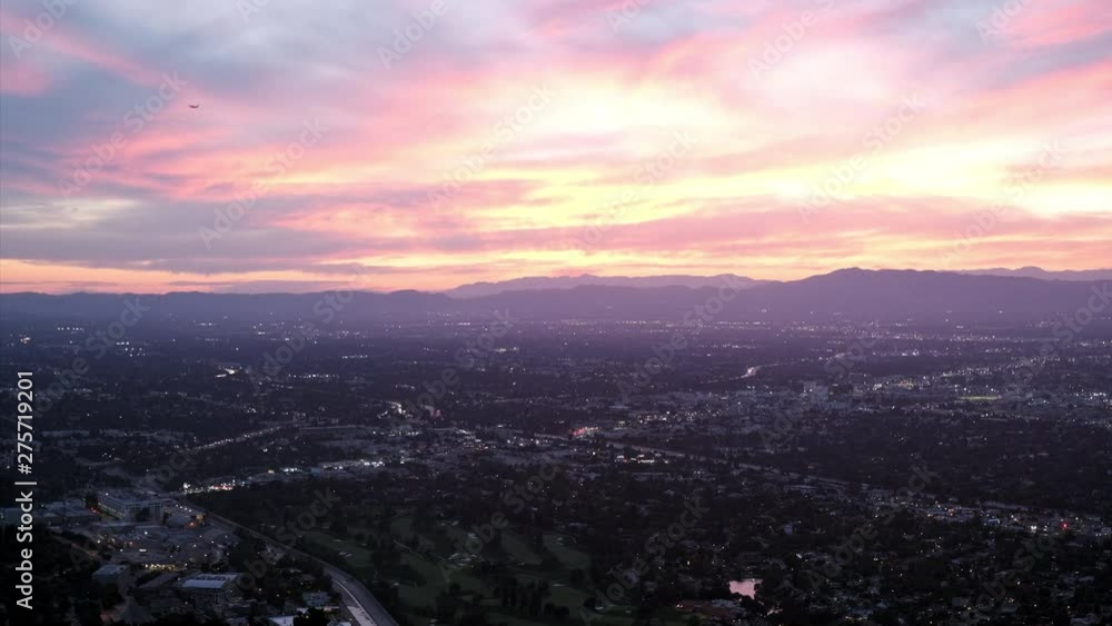 Colorful Sunset Time Lapse over San Fernando Valley in Los Angeles California, Clouds Moving Slowly Over the City Colorful Sunset Time Lapse over San Fernando Valley in Los Angeles California, Clouds Moving Slowly Over the City