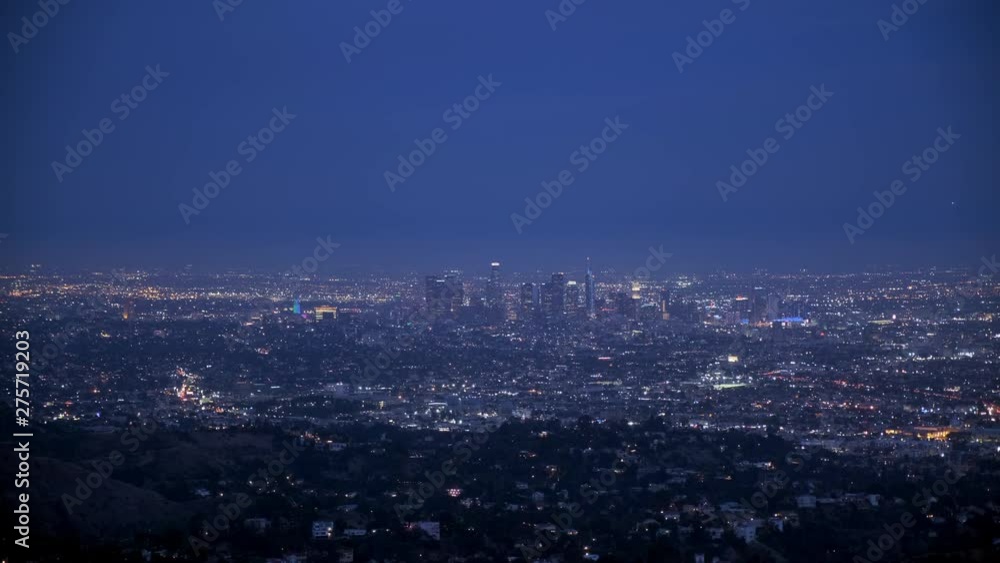 Peaceful Nightfall over Los Angeles, Twinkling Buildings and Dark Blue Sky Peaceful Nightfall over Los Angeles, Twinkling Buildings and Dark Blue Sky