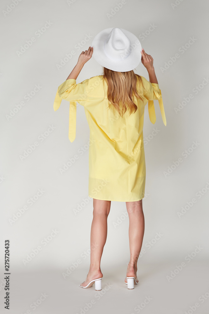 Pretty woman beautiful face bright makeup hair fashion model wear trend clothes date party summer walk travel cruise collection organic silk cotton hat short blouse accessory jewelry white studio. Pretty woman beautiful face bright makeup hair fashion model wear trend clothes date party summer walk travel cruise collection organic silk cotton hat short blouse accessory jewelry white studio.