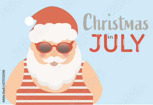 Christmas in July vector. Santa Claus enjoying summer.
