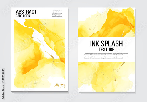 Modern alcohol ink watercolor abstract covers set. Cool yellow gradient shapes composition. Eps10 presentation template vector.