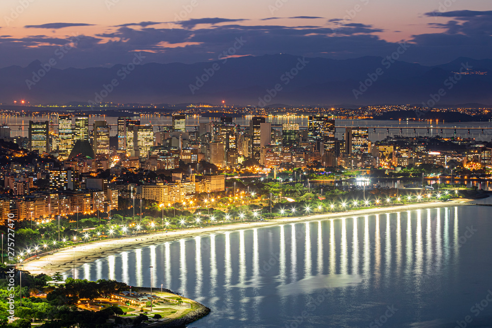 landscape of the city of Rio de Janeiro at evening, South zone of Rio.