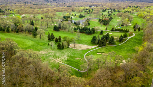 Drone view of the Alfred Smith Golf Course in Fort Salonga Smithtown Bay Long Island New York