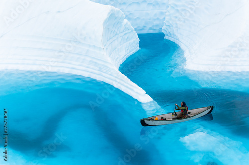 Canyons and ice fins underwater on the Matanuska Glacier in Alaska. photo