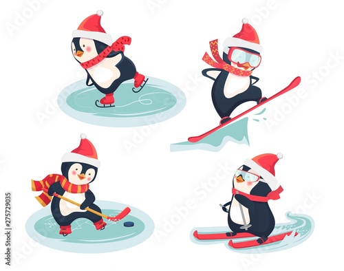 active penguins in winter concept