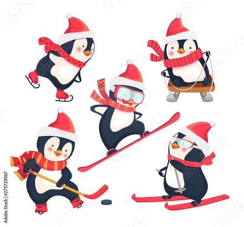 active penguins in winter concept