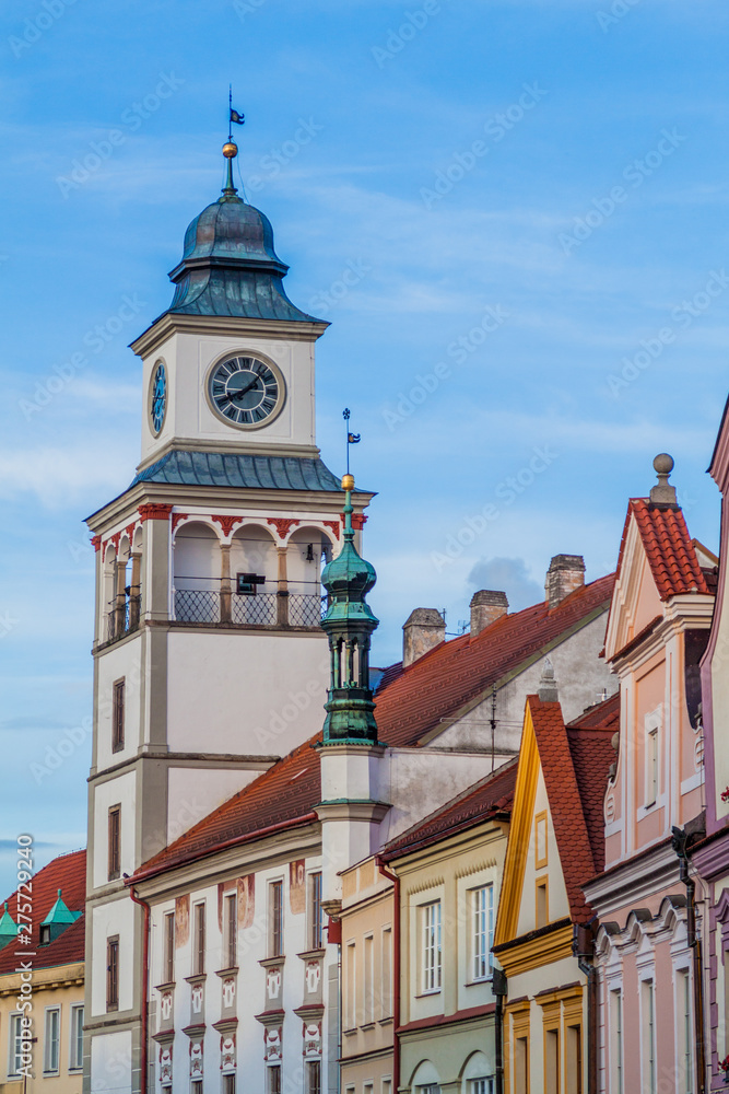 Old town hall tower of Trebon, Czech Republic.