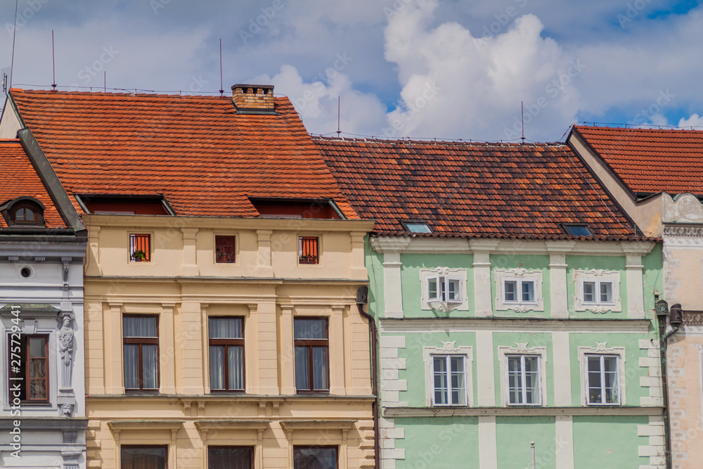 Buildings at Premysl Otakar II. square in Ceske Budejovice, Czech Republic