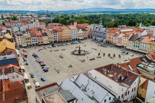 CESKE BUDEJOVICE, CZECH REPUBLIC - JUNE 14, 2016: Aerial view of Premysl Otakar II. square in Ceske Budejovice. photo