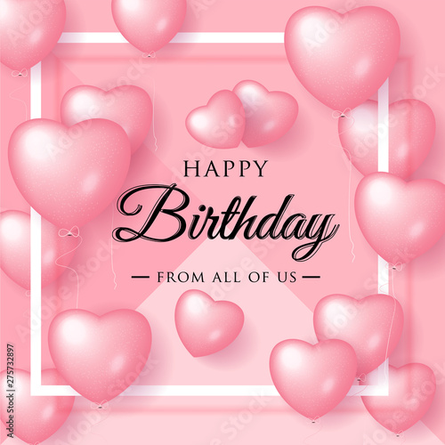 Vector birthday elegant greeting card with pink balloons