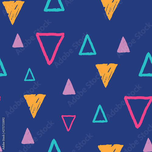 Blue fun grunge triangles on repeat pattern