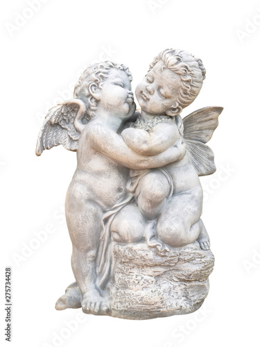 Cupid sculpture on white background.(clipping path)