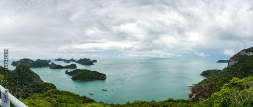 Panorama of the vast sea with islands. From Ko Wua Ta Lap view point, in Mu Ko Ang Thong National Park, Surat Thani, Thailand.