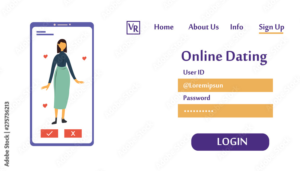 Landing Page Virtual Relationship, online dating and social networking concept vector template design illustration Landing Page Virtual Relationship, online dating and social networking concept vector template design illustration