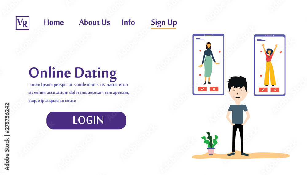 Landing Page Virtual Relationship, online dating and social networking concept vector template design illustration