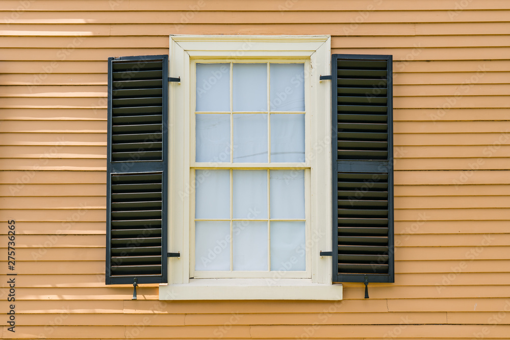 Old Historic Window Exterior with Shutters