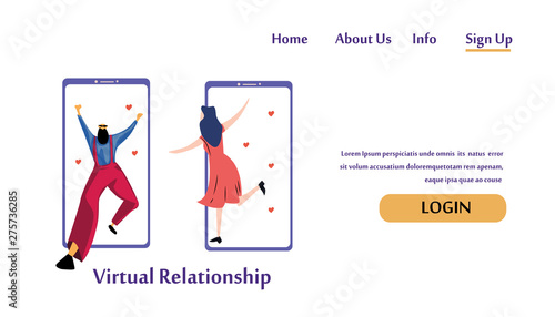 Landing Page Virtual Relationship, online dating and social networking concept vector template design illustration