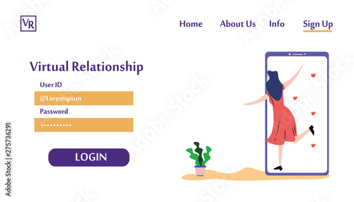 Landing Page Virtual Relationship, online dating and social networking concept vector template design illustration