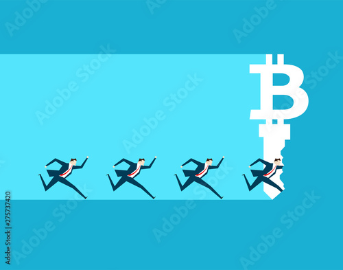 Escaped business people, currency symbols,bitcoin