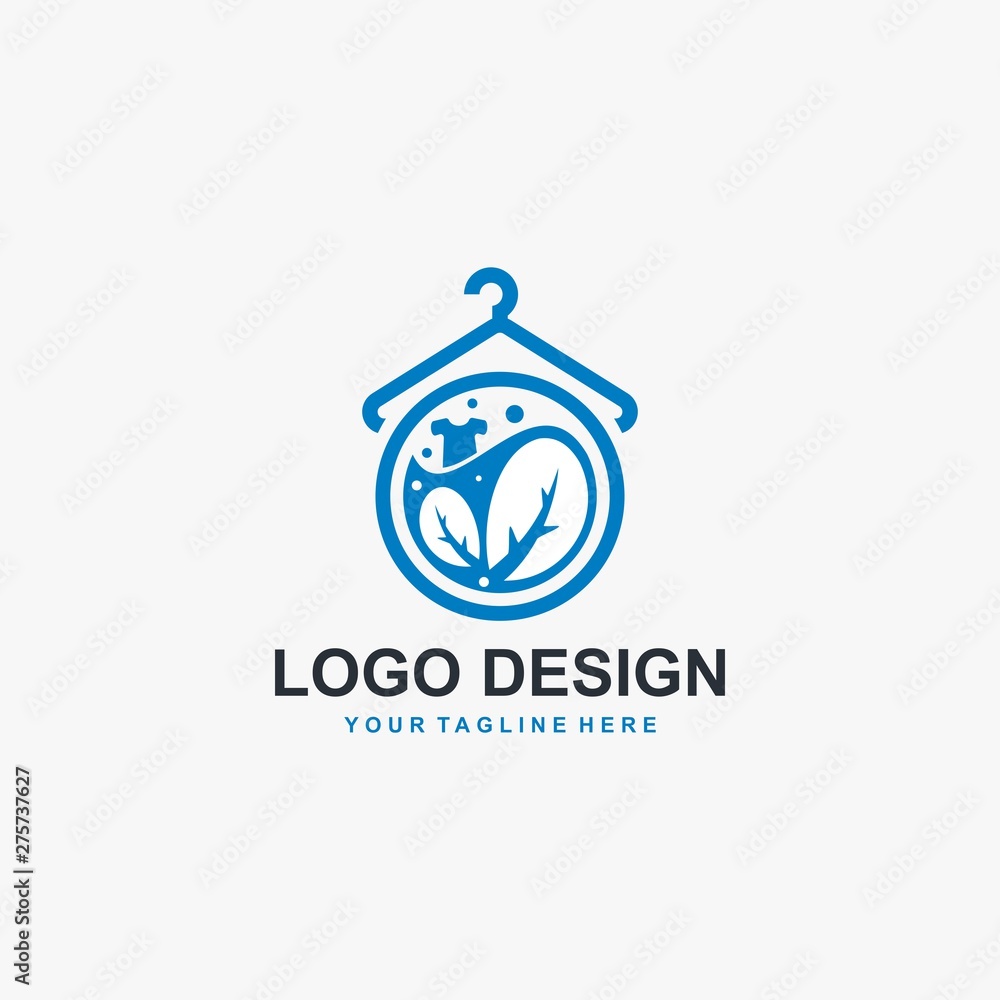 Fototapeta premium Laundry logo design icon vector. Machine laundry concept illustration. Bubble icon design. Business logo design element.