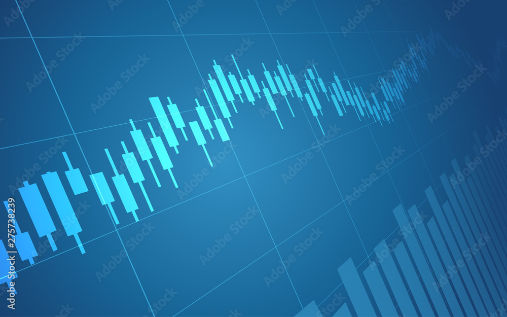 Naklejka premium Abstract financial chart with uptrend line candlestick graph in stock market on blue color background