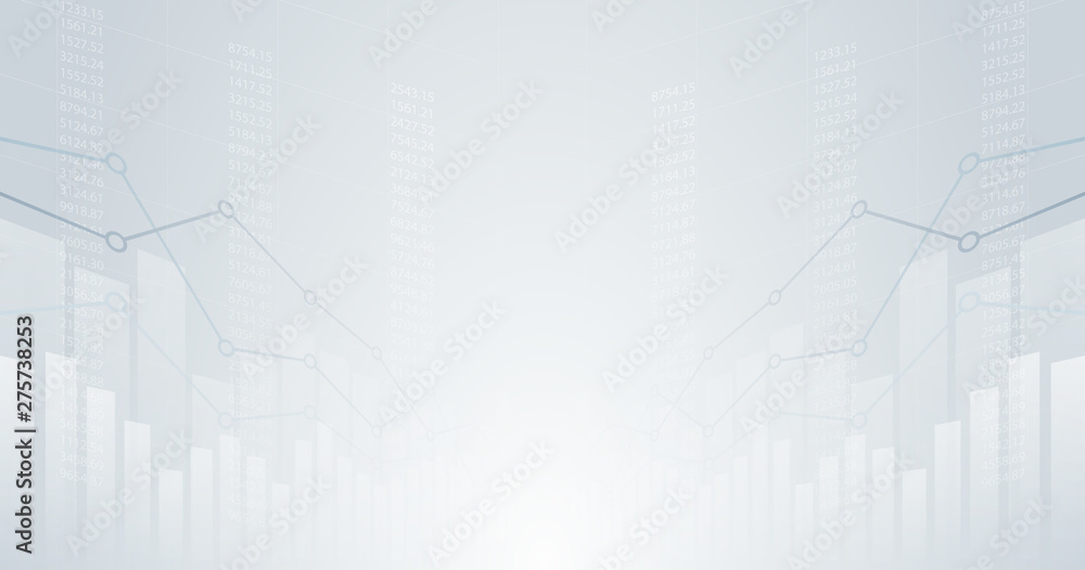 Fototapeta premium Widescreen abstract financial chart with uptrend line graph and candlestick on black and white color background