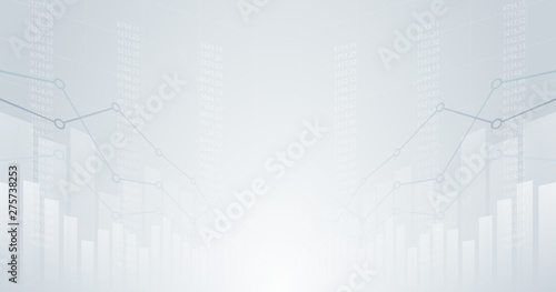 Widescreen abstract financial chart with uptrend line graph and candlestick on black and white color background