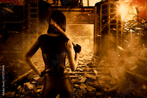 Εκτύπωση καμβά Female assassin in post apocalyptic scene, fantasy digital art