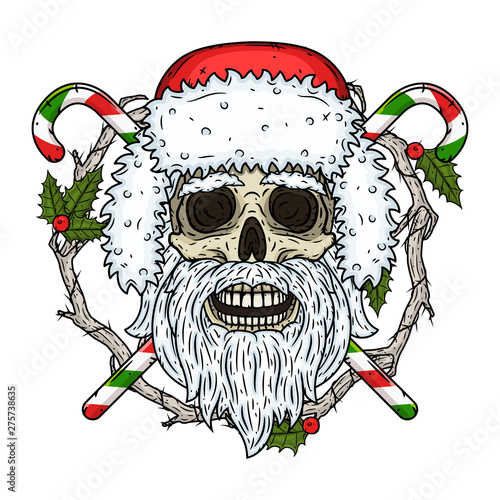 Skull. Santa claus skull. Vector illustration isolated on black background.