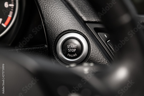 Tableau sur toile Car engine push start stop button ignition remote starter