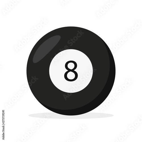 billiard ball 8 flat style with shadow, vector