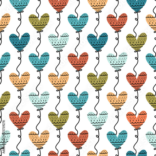 Seamless pattern with abstract hand drawn  kid’s balloons on a white background. Vector design for wrapping paper, textile. . photo