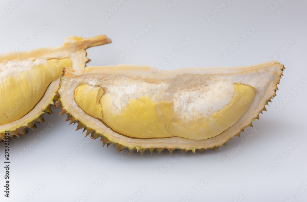 Ripe durian fruit on white background Ripe durian fruit on white background