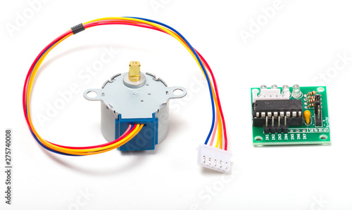 5V Stepper Motor and Driver Board on white background photo