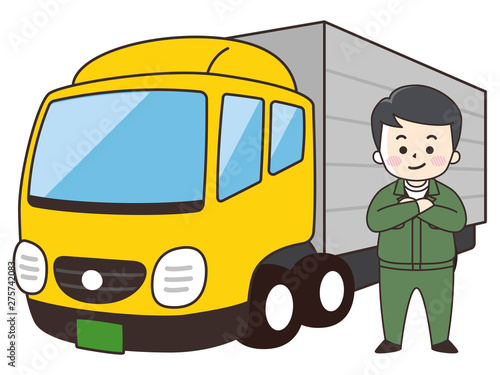 トラック運転手の男性と大型トラック