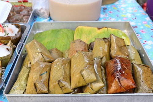 Sticky rice wrapped in banana leaves