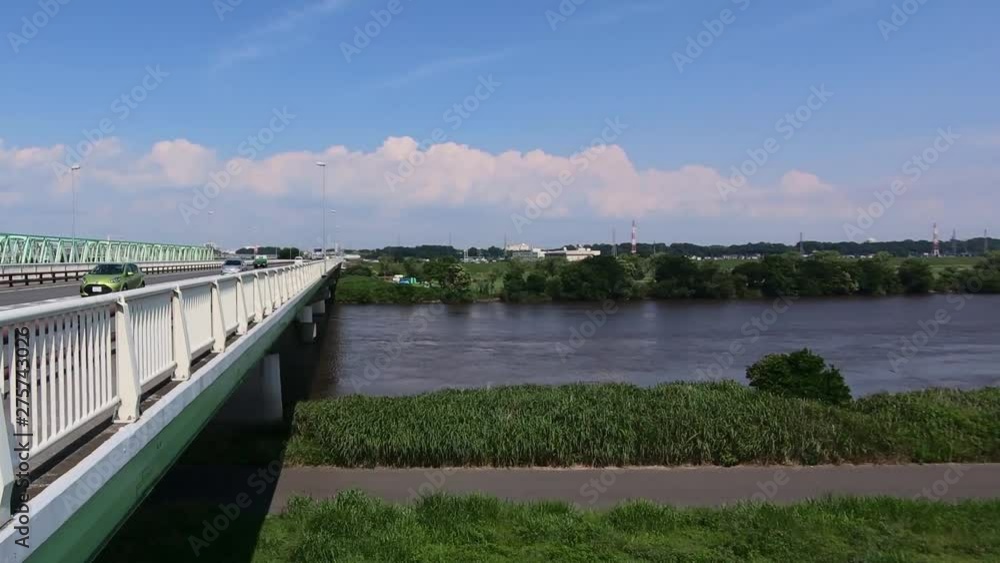 Landscape with river and bridge on a sunny day Landscape with river and bridge on a sunny day