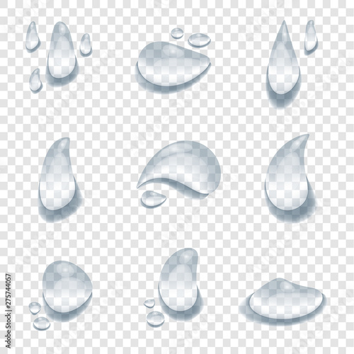 realistic water drop vectors on transparency background, element design banner, clear drop splash and rainy crystal illustration, Glass bubble drop condensation surface, element design clean drop