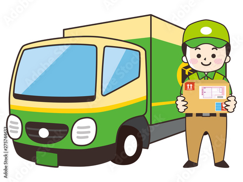 配達員の男性と宅配車